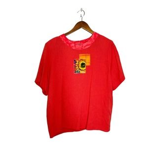 City Girl Nancy Bolen Coral short sleeve blouse top womens 14‎